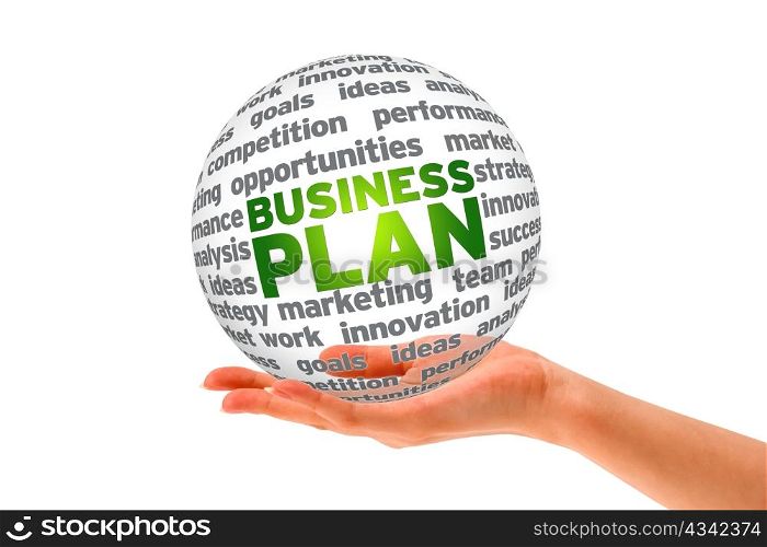 Hand holding a business plan 3d sphere.