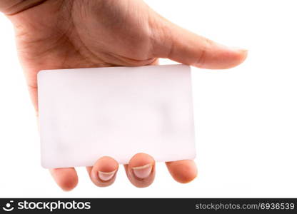 Hand holding a note paper on a white background