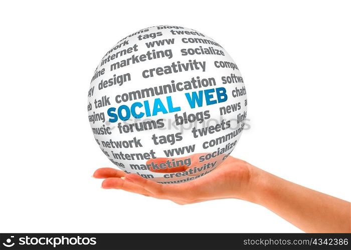 Hand holding a Social Web 3d Sphere.