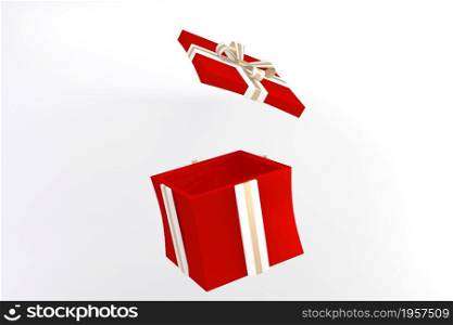 hand holding an open red gift box on white background.3D rendering