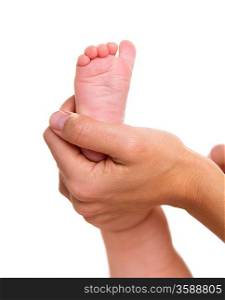 Hand holding baby foot