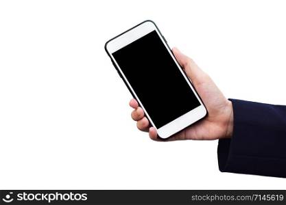 Hand holding Cellphone or Mobile smart phone on white background,Telephone mobile
