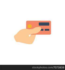 Hand holding credit card icon. Flat color design. Vector illustration.