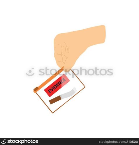 Hand holding evidence pocket icon. Flat color design. Vector illustration.