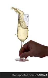 Hand holding glass of champagne. Hand holding glass of champagne isolated on white background