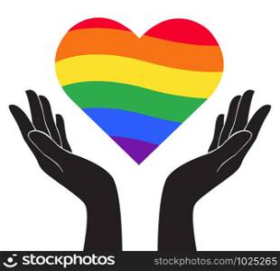 hand holding heart rainbow flag LGBT symbol vector EPS10