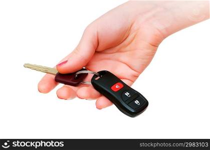 Hand holding keys isolated on the white