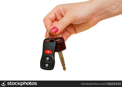 Hand holding keys isolated on the white