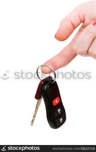 Hand holding keys isolated on the white