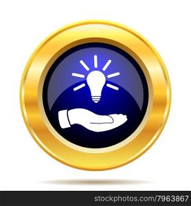 Hand holding lightbulb.Idea icon. Internet button on white background.