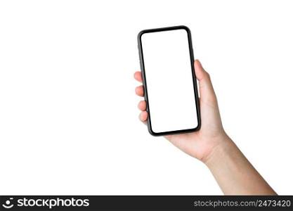 hand holding mobile phone isolate on white background