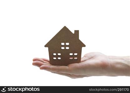 Hand holding model house , Mortgage loan property for concept with copy space.