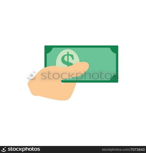 Hand holding money icon. Flat color design. Vector illustration.