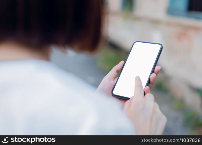 Hand holding smartphone blank screen on isolated. Take your screen to put on advertising.