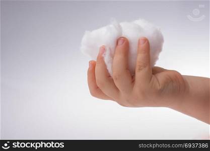 Hand holding some cotton in hand on a white background