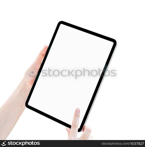 Hand holding tablet blank screen on isolated. Take your screen to put on advertising.