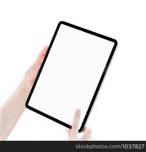 Hand holding tablet blank screen on isolated. Take your screen to put on advertising.