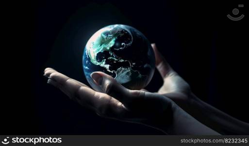 Hand holding the Earth planet. Earth day concept . Ai generated.
