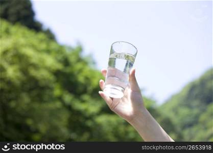 hand holding up glass of water
