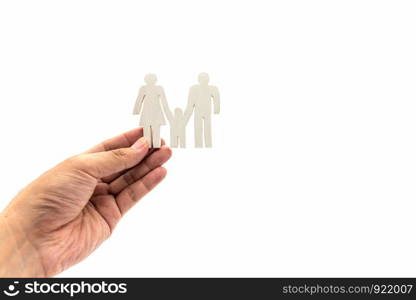 hand holding white Family icon concept. on white blackground
