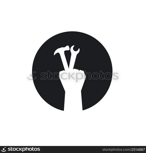 hand holding wrench ang hammer icon vector illustration design template web