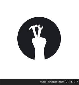 hand holding wrench ang hammer icon vector illustration design template web