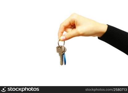 hand holds a key isolated on white