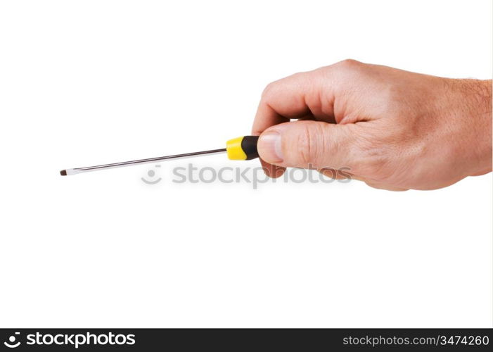 hand holds a screwdriver isolated on white