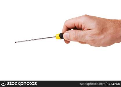 hand holds a screwdriver isolated on white