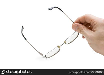 hand holds glasses isolated on white