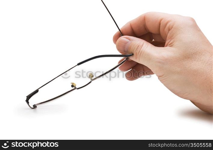 hand holds glasses isolated on white background