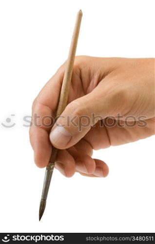 hand holds the brush to draw isolated