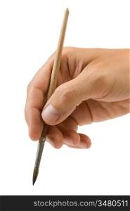 hand holds the brush to draw isolated