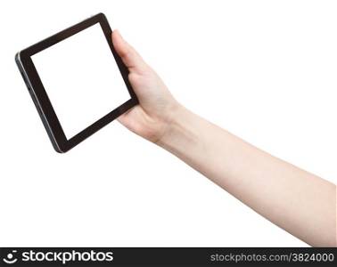 hand holds touchpad with cutout screen isolated on white background