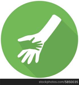 Hand icon. Flat icon with long shadow