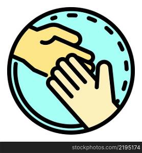 Hand in hand in a circle icon. Outline hand in hand in a circle vector icon color flat isolated. Hand in hand in a circle icon color outline vector