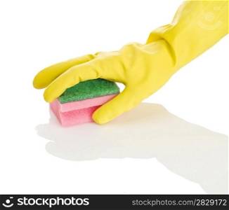 hand in yellow glove