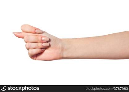 Hand is showing a fig sign isolated on a white background