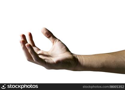 Hand isolated on white backgrounds, Empty Hand showing gesture holding the round shape, or something isolated on white background with clipping path. isolated concept.