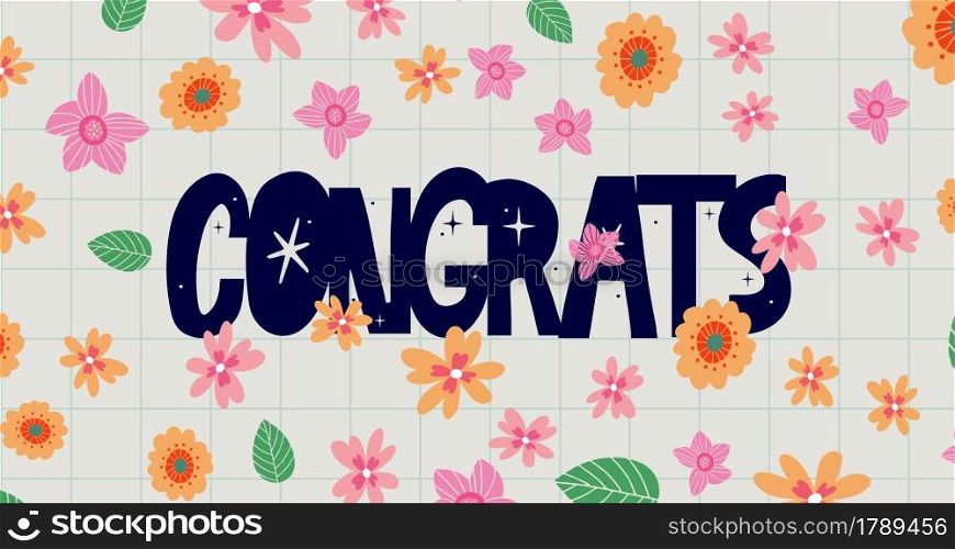 Hand lettering Congrats, abstract flowers on background - illustration, design for bitrhday card, gift tag, banner. Congrats Animated hand drawn lettering 4k footage. Motion graphic holiday with Flowers