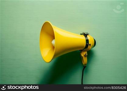 hand loudspeaker design, loud-hailer or speaking trumpet, yellow press symbol. Neural network AI generated art. hand loudspeaker design, loud-hailer or speaking trumpet, yellow press symbol. Neural network AI generated