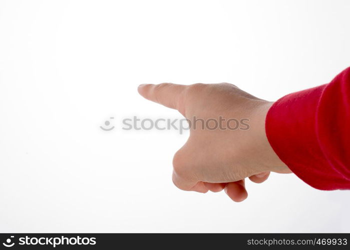 Hand making a gesture on a white background