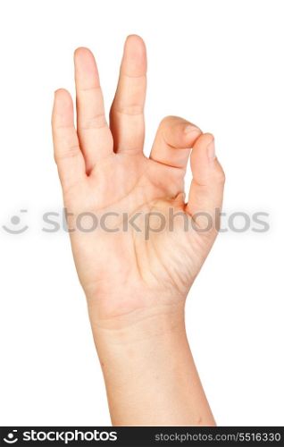 Hand making the sign of Ok isolated on white background