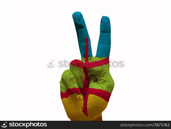 Hand making the V sign country flag painted berber people