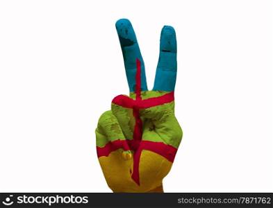 Hand making the V sign country flag painted berber people