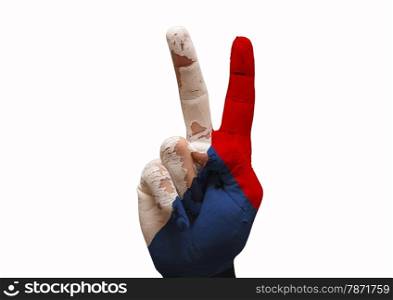 Hand making the V sign country flag painted czech republic