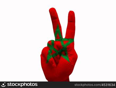 Hand making the V sign country flag painted morocco