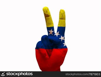 Hand making the V sign country flag painted venezuela