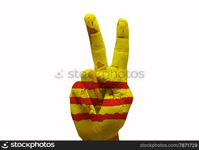 Hand making the V sign south vietnam country flag painted