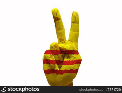 Hand making the V sign south vietnam country flag painted